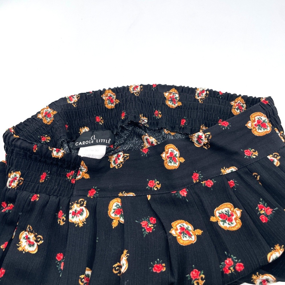 Carole Little Vintage High Rise Wide Leg Floral Pants Black Gold Red Size 14 - Picture 3 of 5